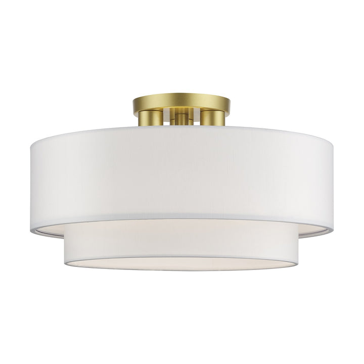 3 Light Soft Gold Large Semi-Flush With Hand Crafted Off-White Color Fabrics by Livex Lighting