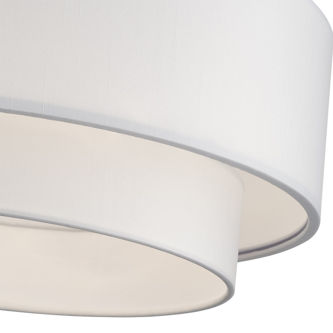3 Light Soft Gold Large Semi-Flush With Hand Crafted Off-White Color Fabrics