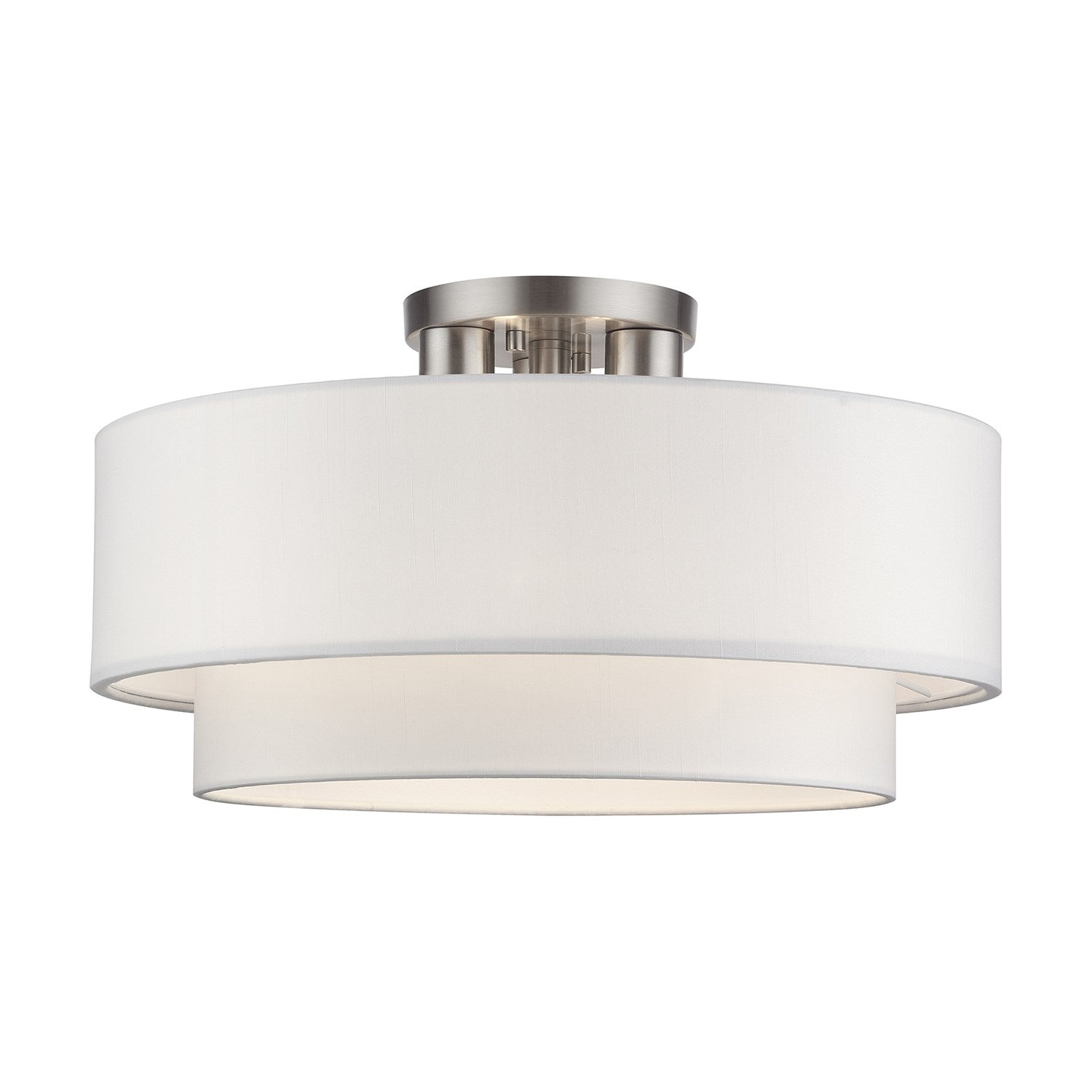 3 Light Brushed Nickel Large Semi-Flush With Hand Crafted Off-White by Livex Lighting