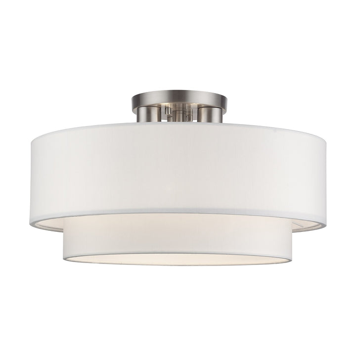 3 Light Brushed Nickel Large Semi-Flush With Hand Crafted Off-White by Livex Lighting