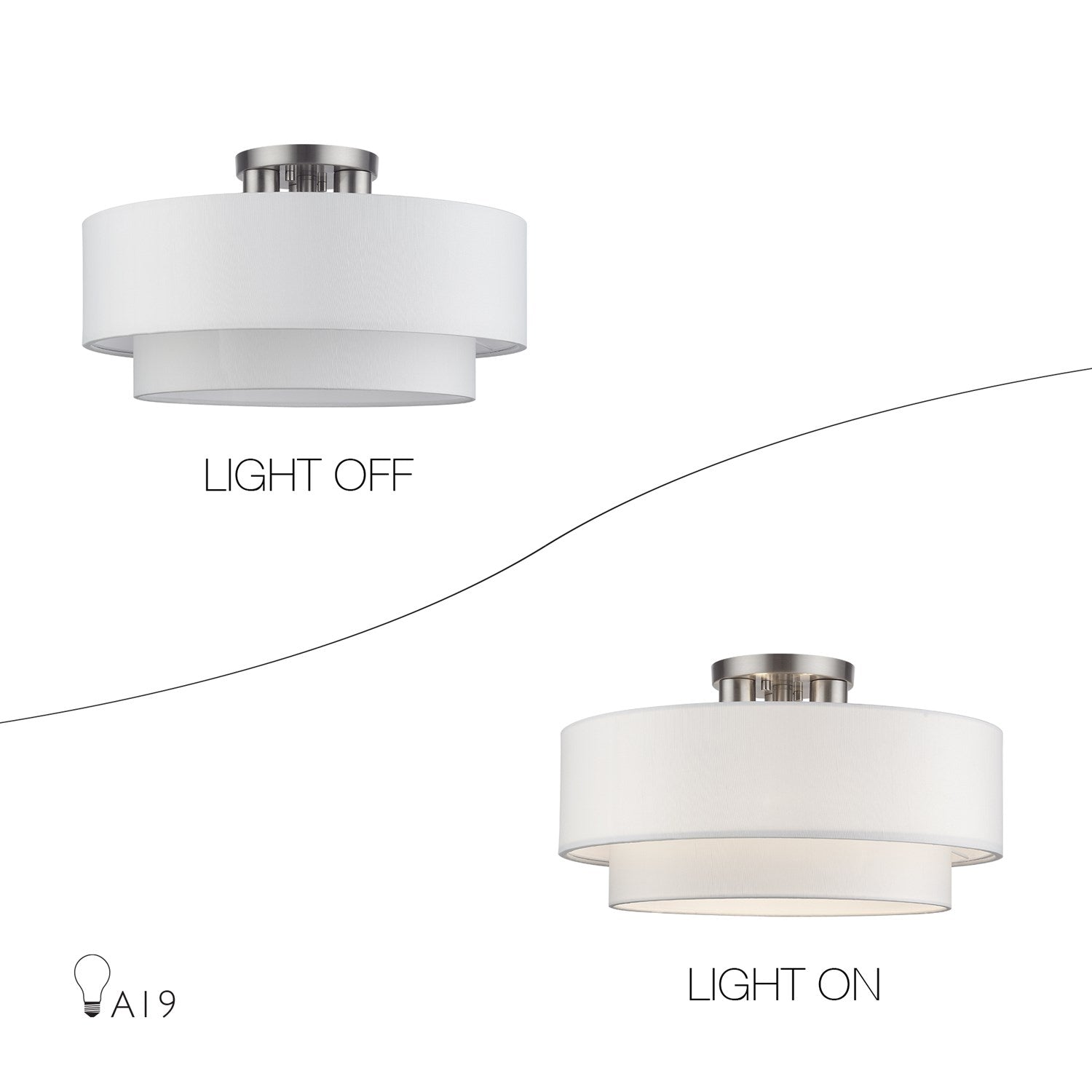 3 Light Brushed Nickel Large Semi-Flush With Hand Crafted Off-White