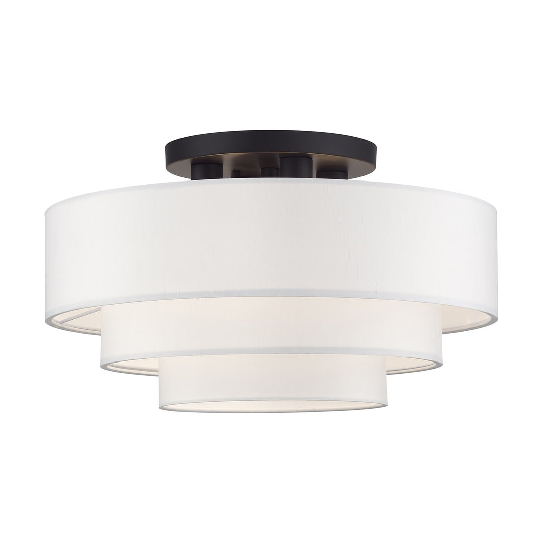4 Light Bronze Extra Large Semi-Flush With Hand Crafted Off-White Color Fabrics by Livex Lighting