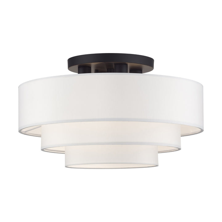4 Light Bronze Extra Large Semi-Flush With Hand Crafted Off-White Color Fabrics by Livex Lighting