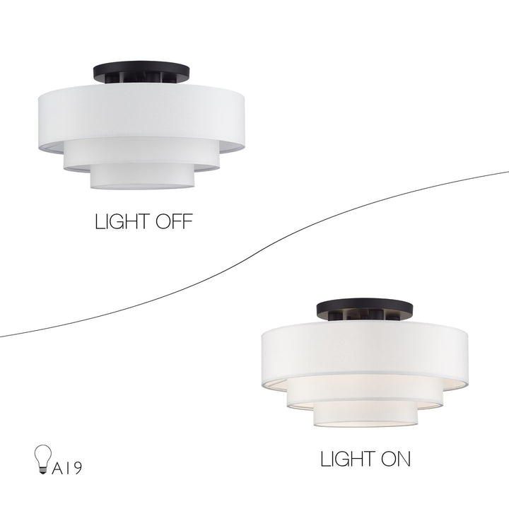4 Light Bronze Extra Large Semi-Flush With Hand Crafted Off-White Color Fabrics