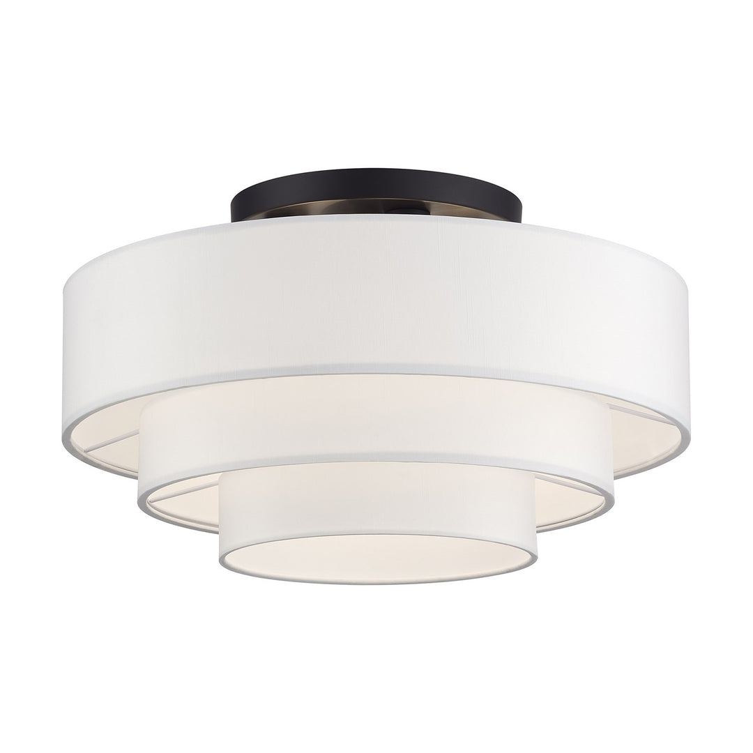4 Light Bronze Extra Large Semi-Flush With Hand Crafted Off-White Color Fabrics