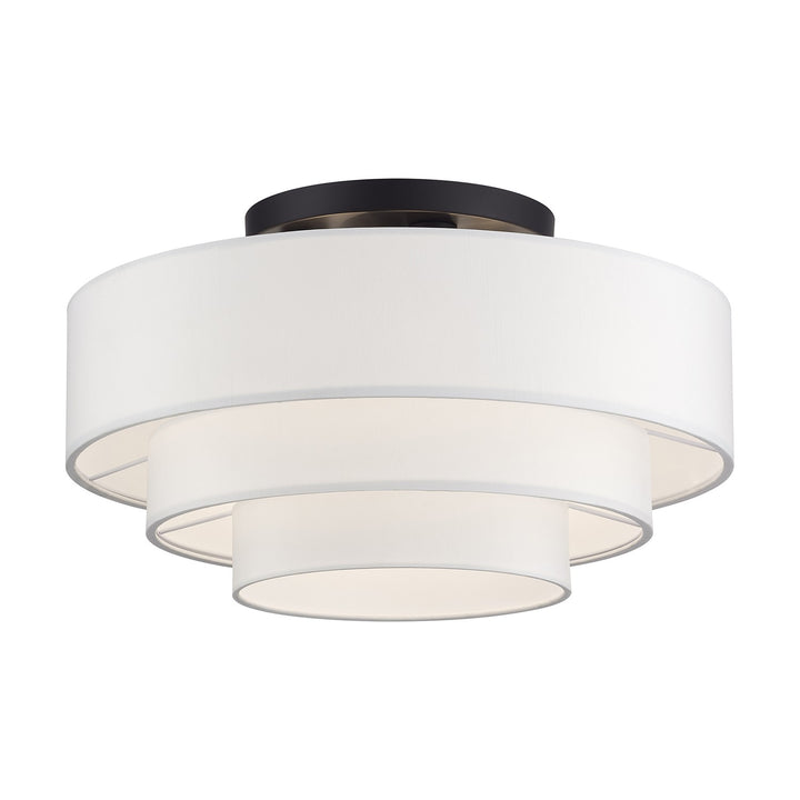 4 Light Bronze Extra Large Semi-Flush With Hand Crafted Off-White Color Fabrics