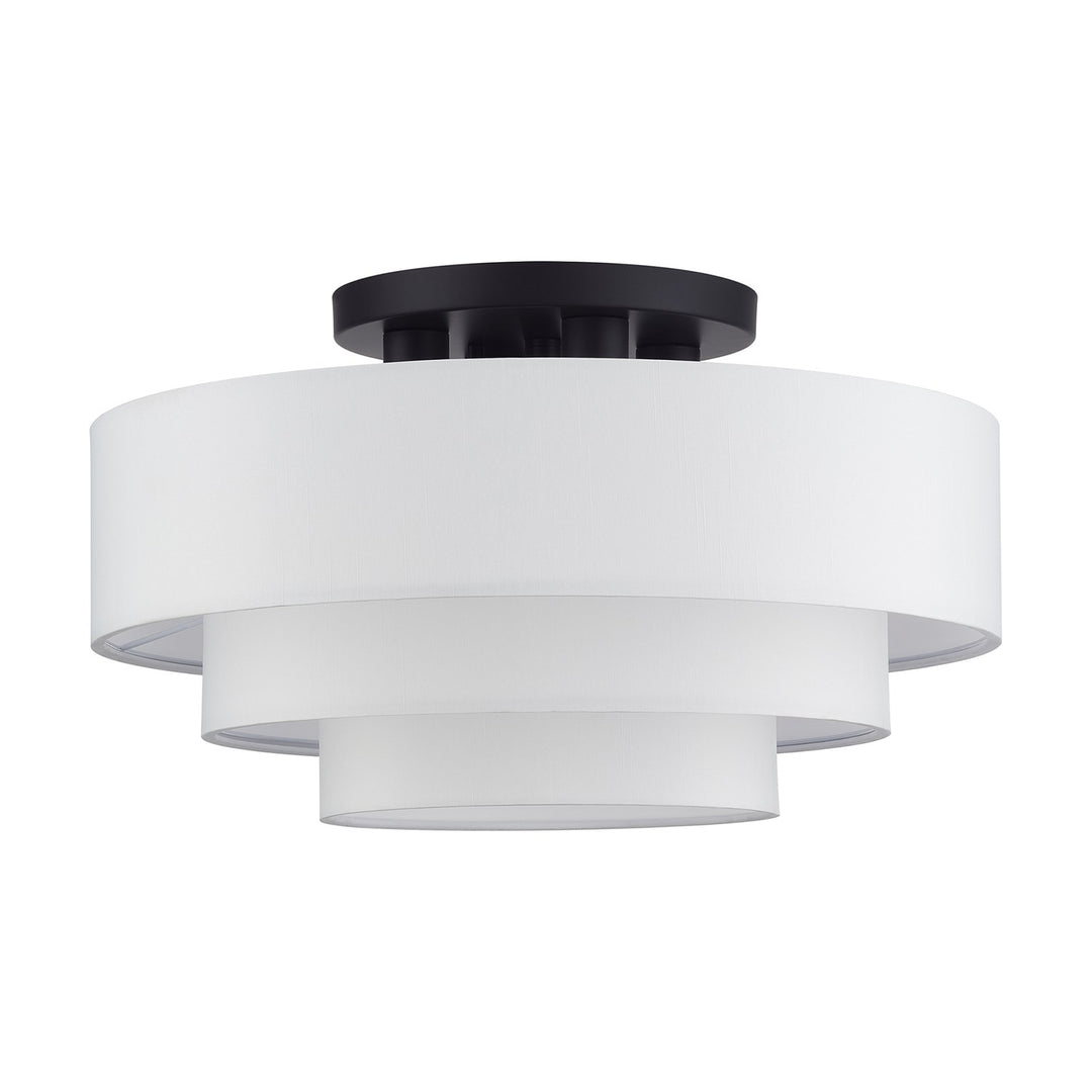4 Light Bronze Extra Large Semi-Flush With Hand Crafted Off-White Color Fabrics