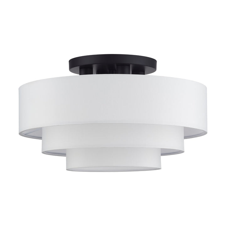 4 Light Bronze Extra Large Semi-Flush With Hand Crafted Off-White Color Fabrics
