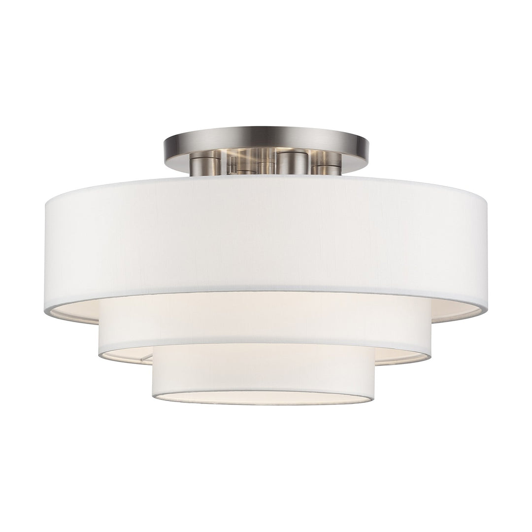 4 Light Brushed Nickel Extra Large Semi-Flush With Hand Crafted Off-White by Livex Lighting