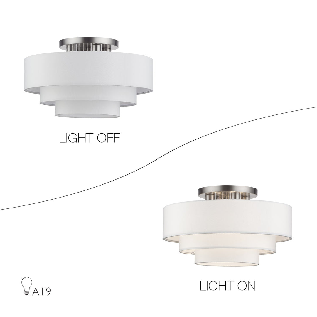 4 Light Brushed Nickel Extra Large Semi-Flush With Hand Crafted Off-White