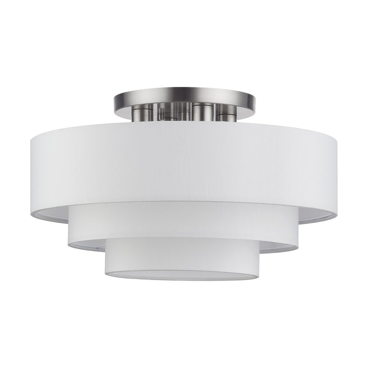 4 Light Brushed Nickel Extra Large Semi-Flush With Hand Crafted Off-White
