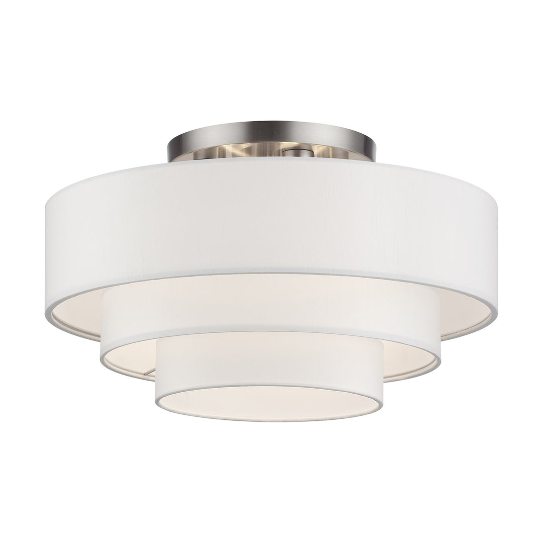 4 Light Brushed Nickel Extra Large Semi-Flush With Hand Crafted Off-White