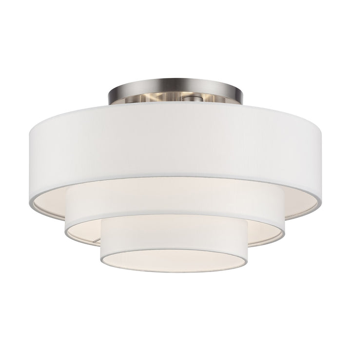 4 Light Brushed Nickel Extra Large Semi-Flush With Hand Crafted Off-White