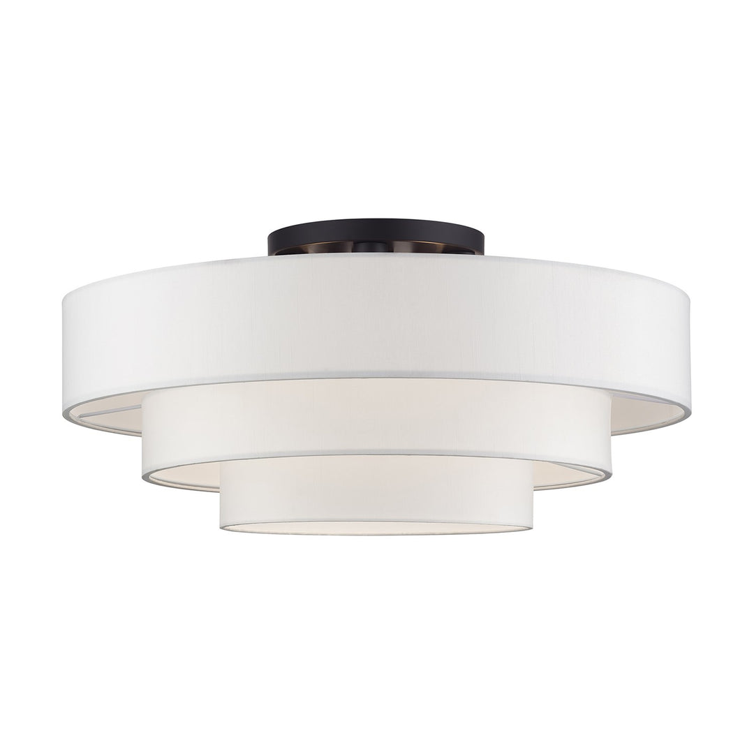 5 Light Bronze Extra Large Semi-Flush With Hand Crafted Off-White Color Fabrics by Livex Lighting