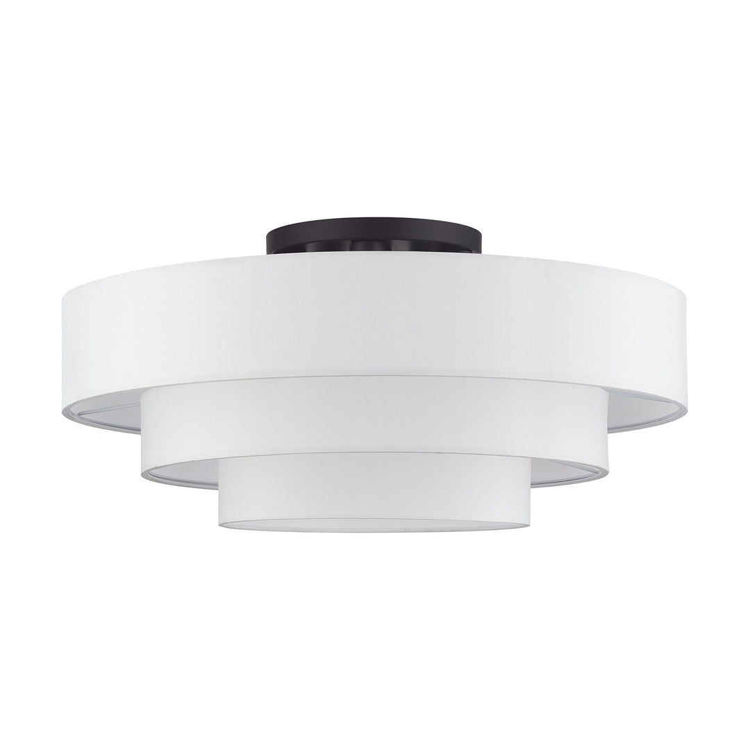 5 Light Bronze Extra Large Semi-Flush With Hand Crafted Off-White Color Fabrics