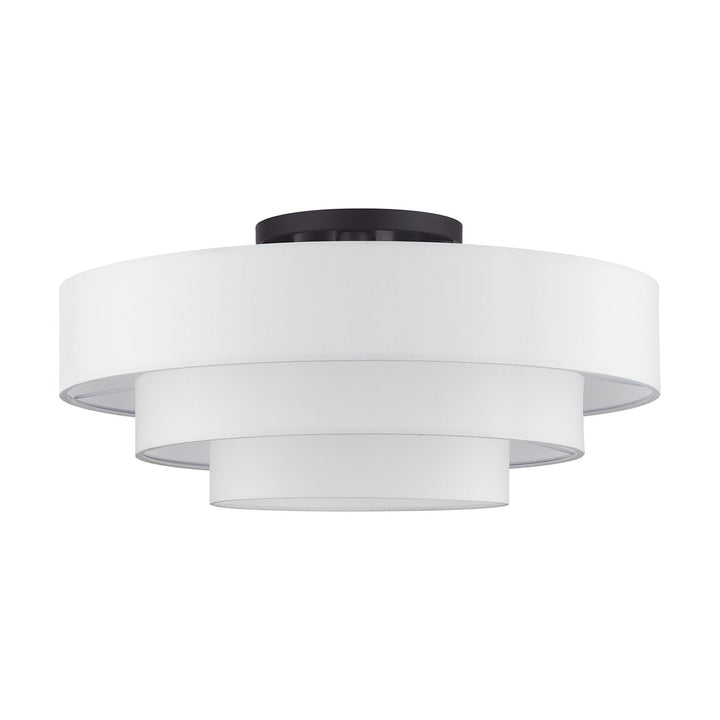 5 Light Bronze Extra Large Semi-Flush With Hand Crafted Off-White Color Fabrics