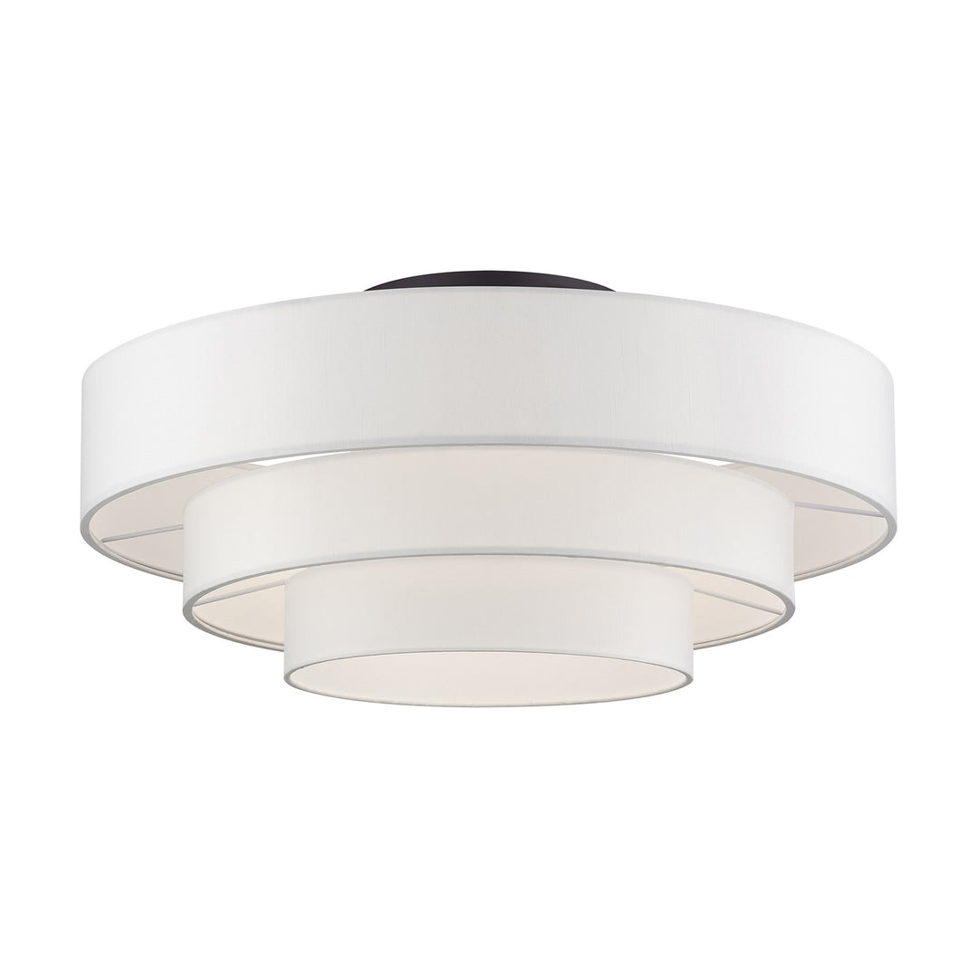 5 Light Bronze Extra Large Semi-Flush With Hand Crafted Off-White Color Fabrics