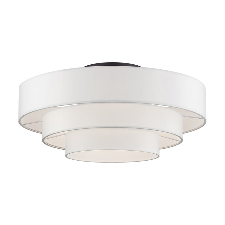 5 Light Bronze Extra Large Semi-Flush With Hand Crafted Off-White Color Fabrics