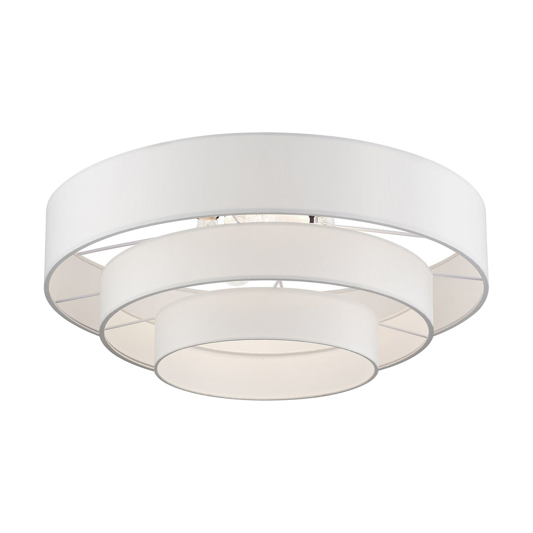 5 Light Bronze Extra Large Semi-Flush With Hand Crafted Off-White Color Fabrics