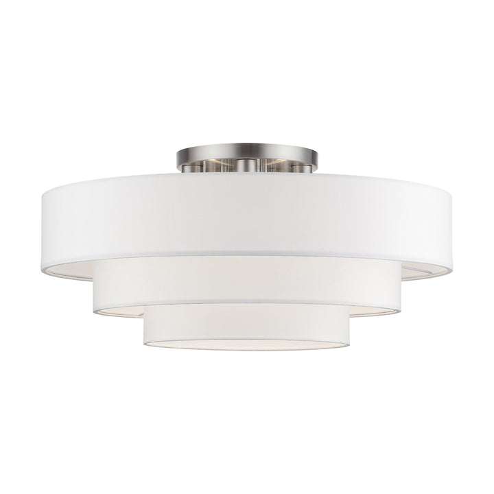 5 Light Brushed Nickel Extra Large Semi-Flush With Hand Crafted Off-White by Livex Lighting