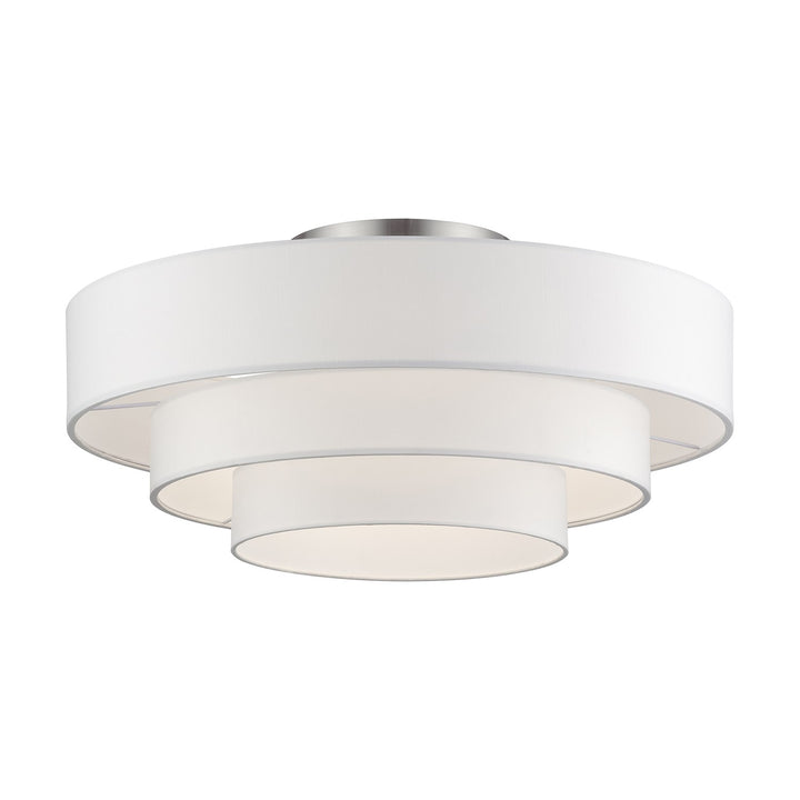 5 Light Brushed Nickel Extra Large Semi-Flush With Hand Crafted Off-White