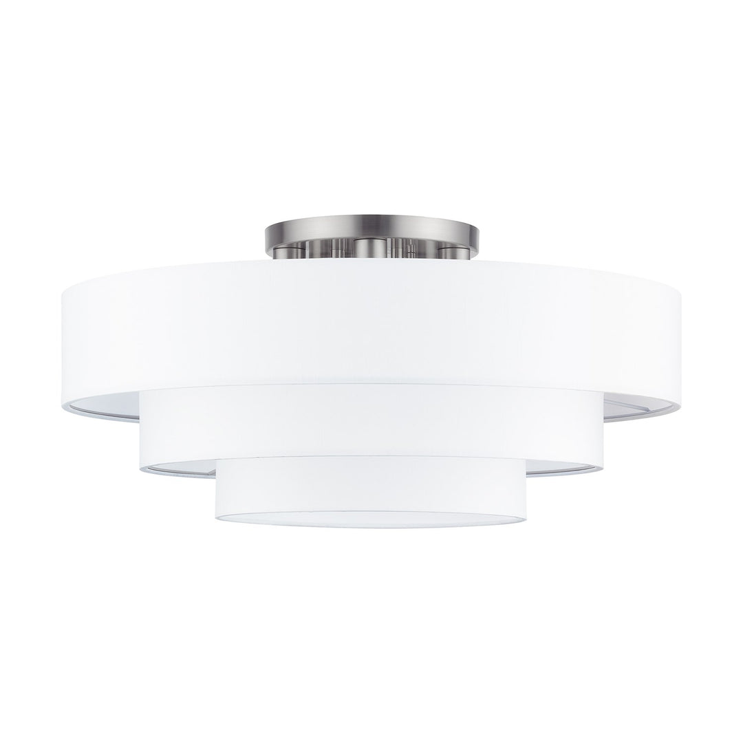 5 Light Brushed Nickel Extra Large Semi-Flush With Hand Crafted Off-White