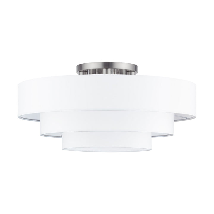 5 Light Brushed Nickel Extra Large Semi-Flush With Hand Crafted Off-White