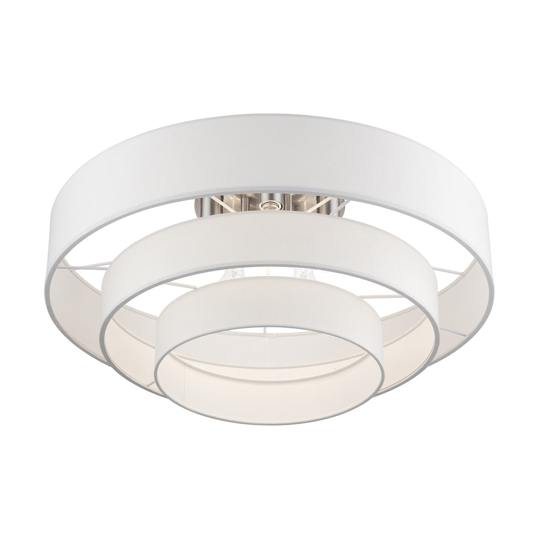5 Light Brushed Nickel Extra Large Semi-Flush With Hand Crafted Off-White