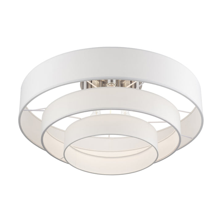 5 Light Brushed Nickel Extra Large Semi-Flush With Hand Crafted Off-White