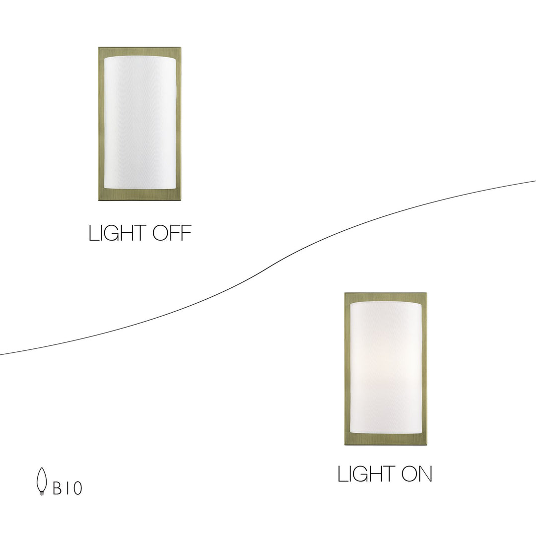 1 Light Antique Brass Ada Sconce With Hand Crafted Off-White Fabric Shade