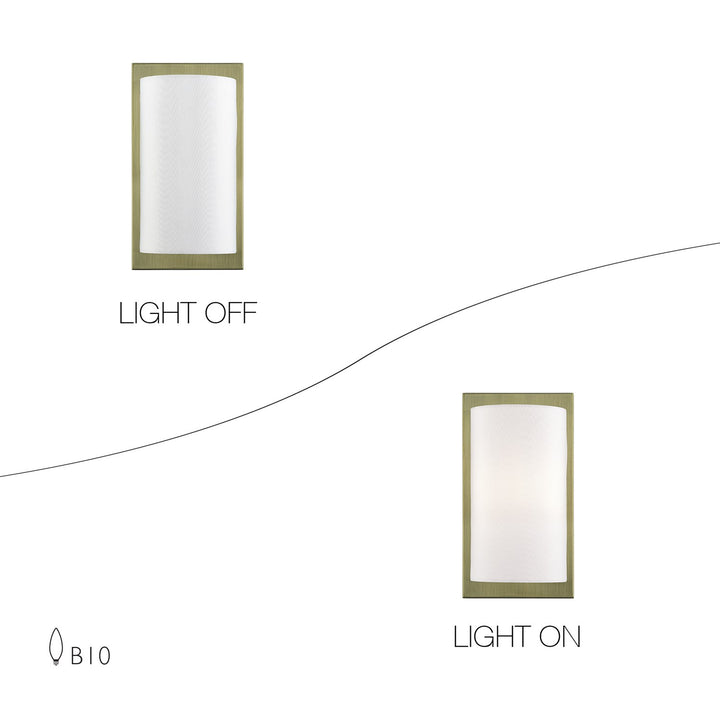 1 Light Antique Brass Ada Sconce With Hand Crafted Off-White Fabric Shade
