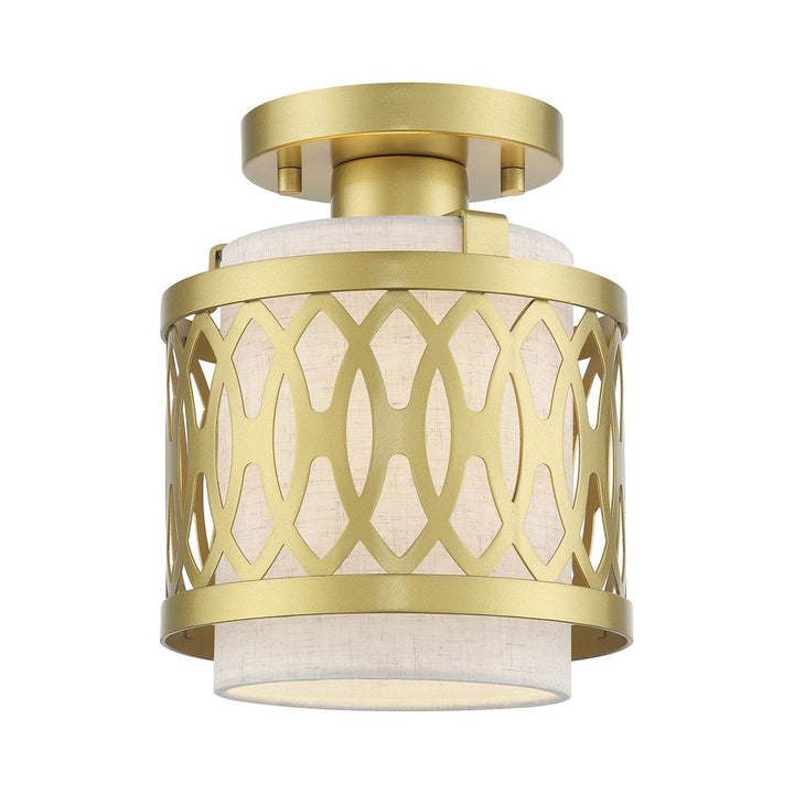 1 Light Soft Gold Semi-Flush With Hand Crafted Oatmeal Color Fabric by Livex Lighting