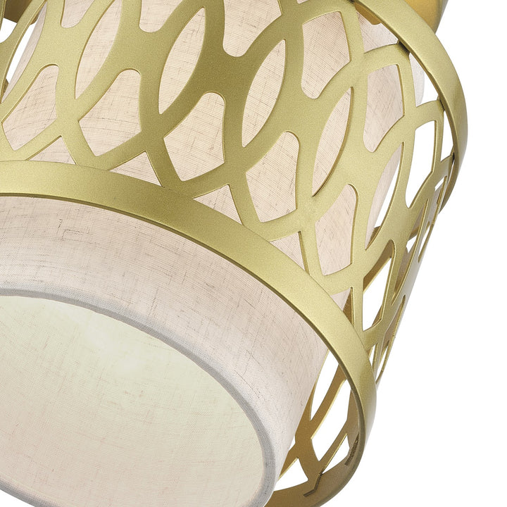 1 Light Soft Gold Semi-Flush With Hand Crafted Oatmeal Color Fabric