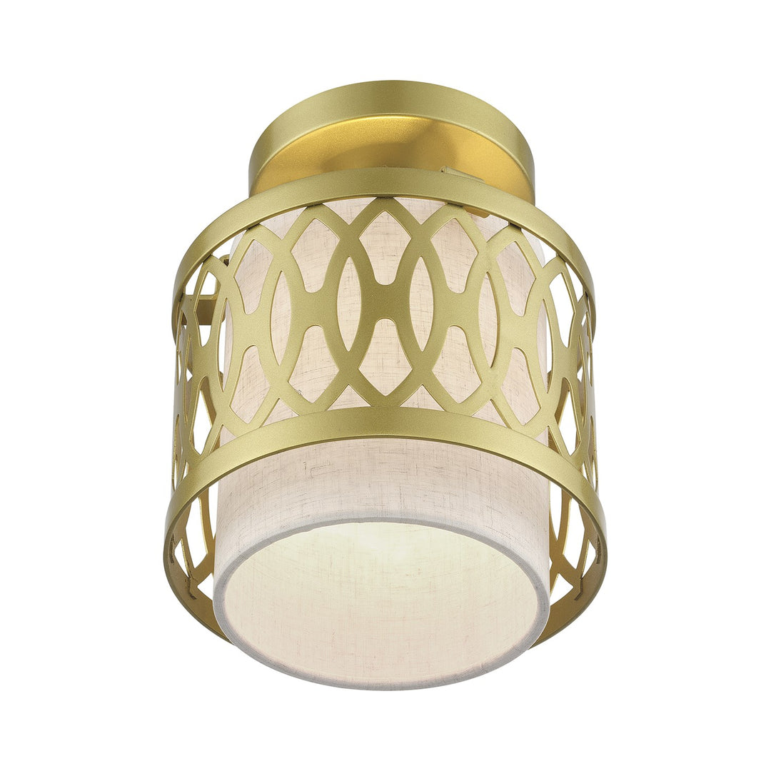 1 Light Soft Gold Semi-Flush With Hand Crafted Oatmeal Color Fabric