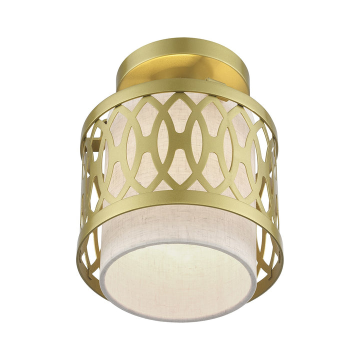 1 Light Soft Gold Semi-Flush With Hand Crafted Oatmeal Color Fabric