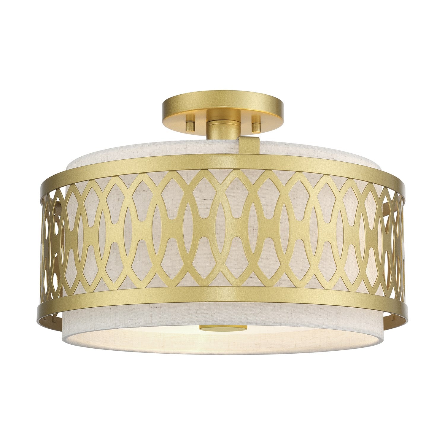 3 Light Soft Gold Large Semi-Flush With Hand Crafted Oatmeal Color Fabric by Livex Lighting