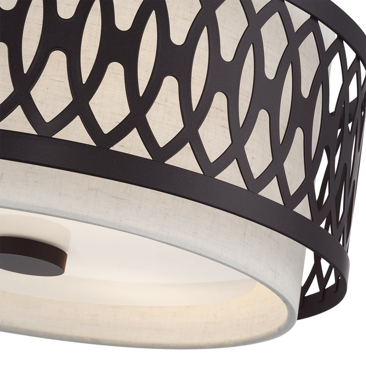 3 Light English Bronze Large Semi-Flush With Hand Crafted Oatmeal Color Fabric