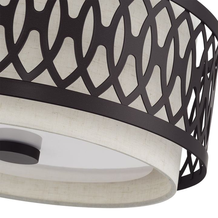 3 Light English Bronze Large Semi-Flush With Hand Crafted Oatmeal Color Fabric