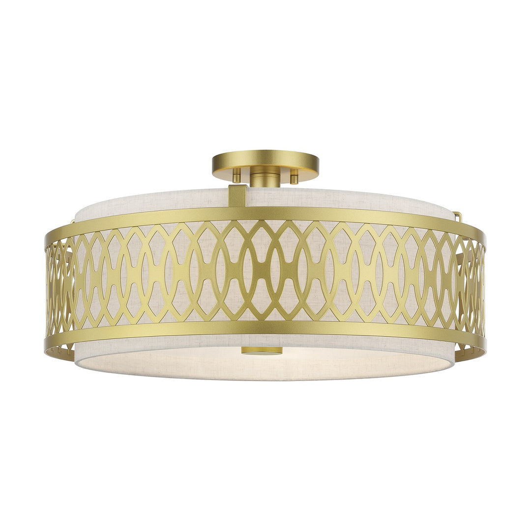 4 Light Soft Gold Extra Large Semi-Flush With Hand Crafted Oatmeal Color Fabric by Livex Lighting