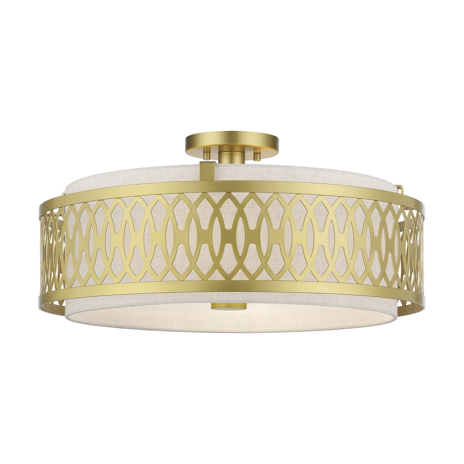 4 Light Soft Gold Extra Large Semi-Flush With Hand Crafted Oatmeal Color Fabric by Livex Lighting