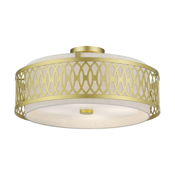 4 Light Soft Gold Extra Large Semi-Flush With Hand Crafted Oatmeal Color Fabric