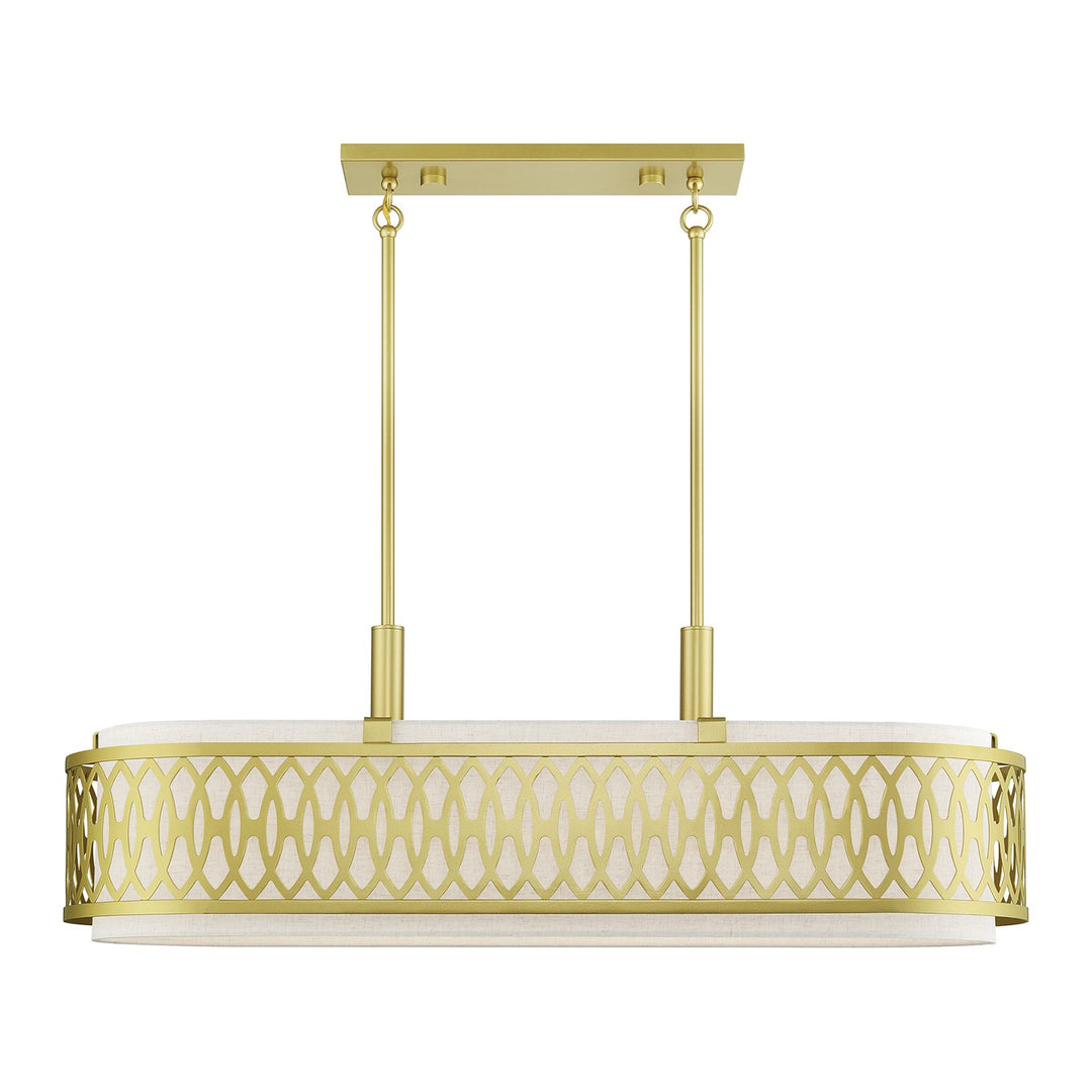 6 Light Soft Gold Large Linear Chandelier With Hand Crafted Oatmeal Color Fabric by Livex Lighting