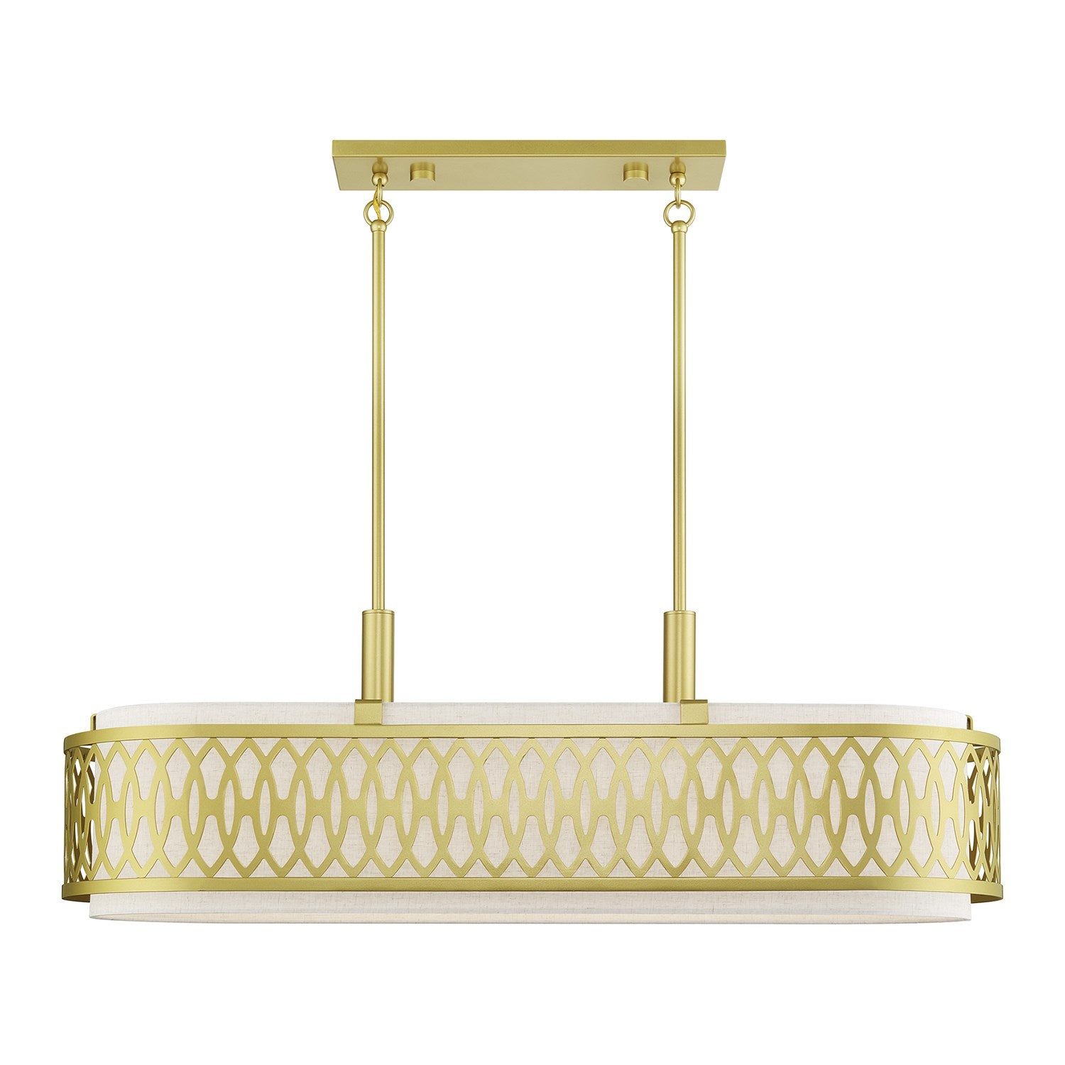 6 Light Soft Gold Large Linear Chandelier With Hand Crafted Oatmeal Color Fabric by Livex Lighting