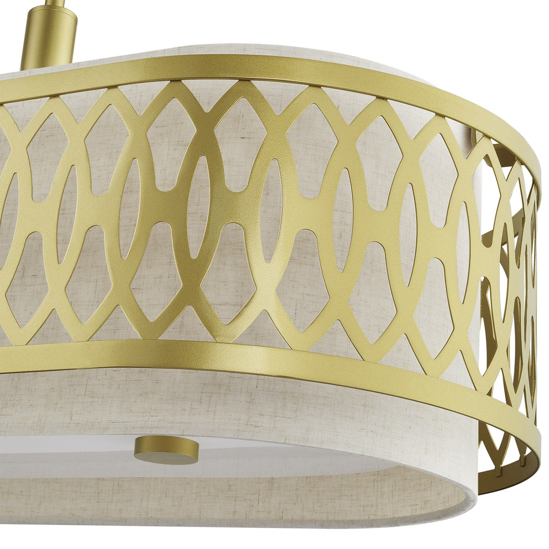 6 Light Soft Gold Large Linear Chandelier With Hand Crafted Oatmeal Color Fabric