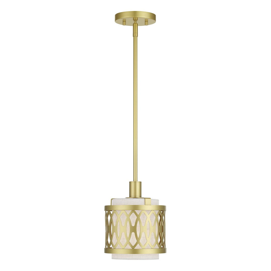 1 Light Soft Gold Mini Pendant With Hand Crafted Oatmeal Color Fabric by Livex Lighting