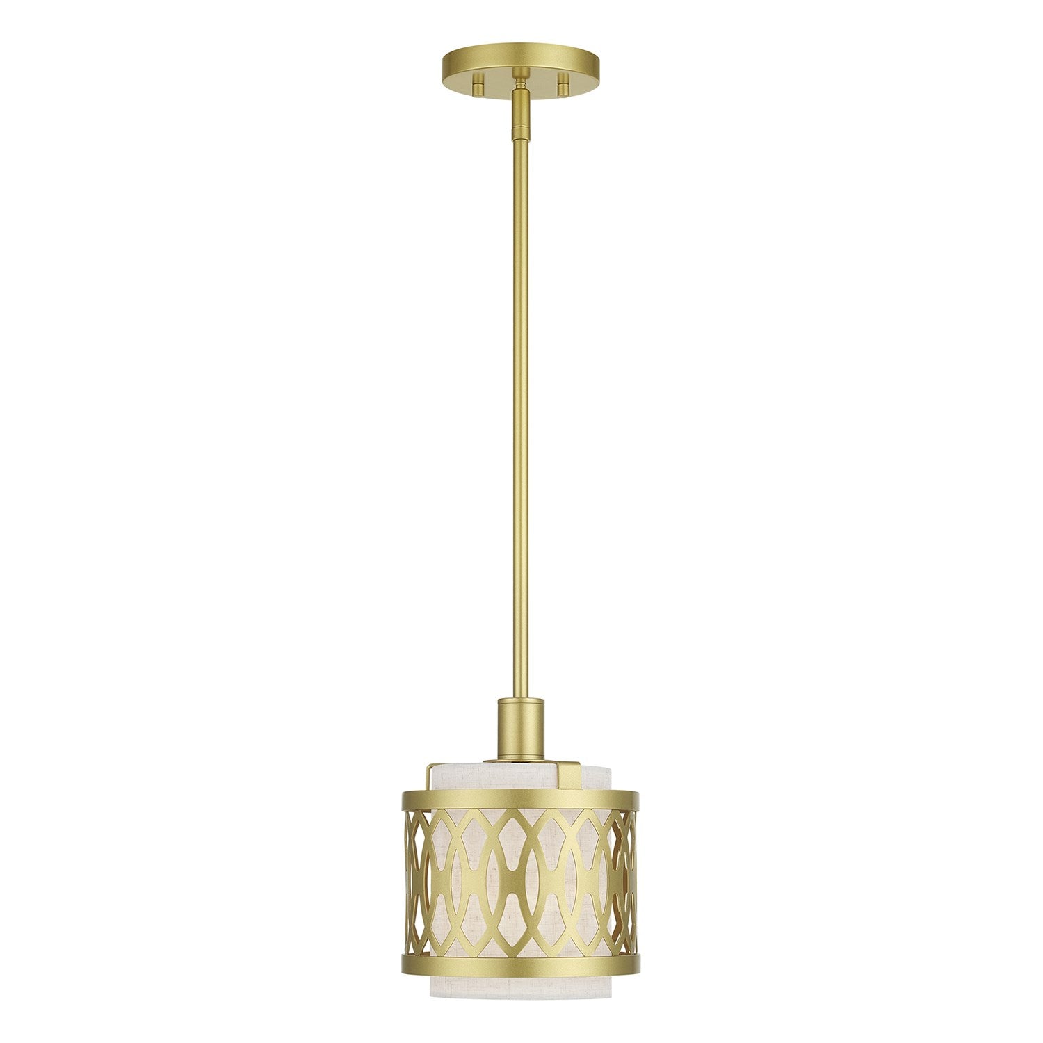 1 Light Soft Gold Mini Pendant With Hand Crafted Oatmeal Color Fabric by Livex Lighting