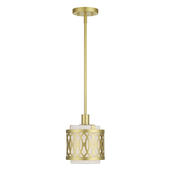 1 Light Soft Gold Mini Pendant With Hand Crafted Oatmeal Color Fabric by Livex Lighting