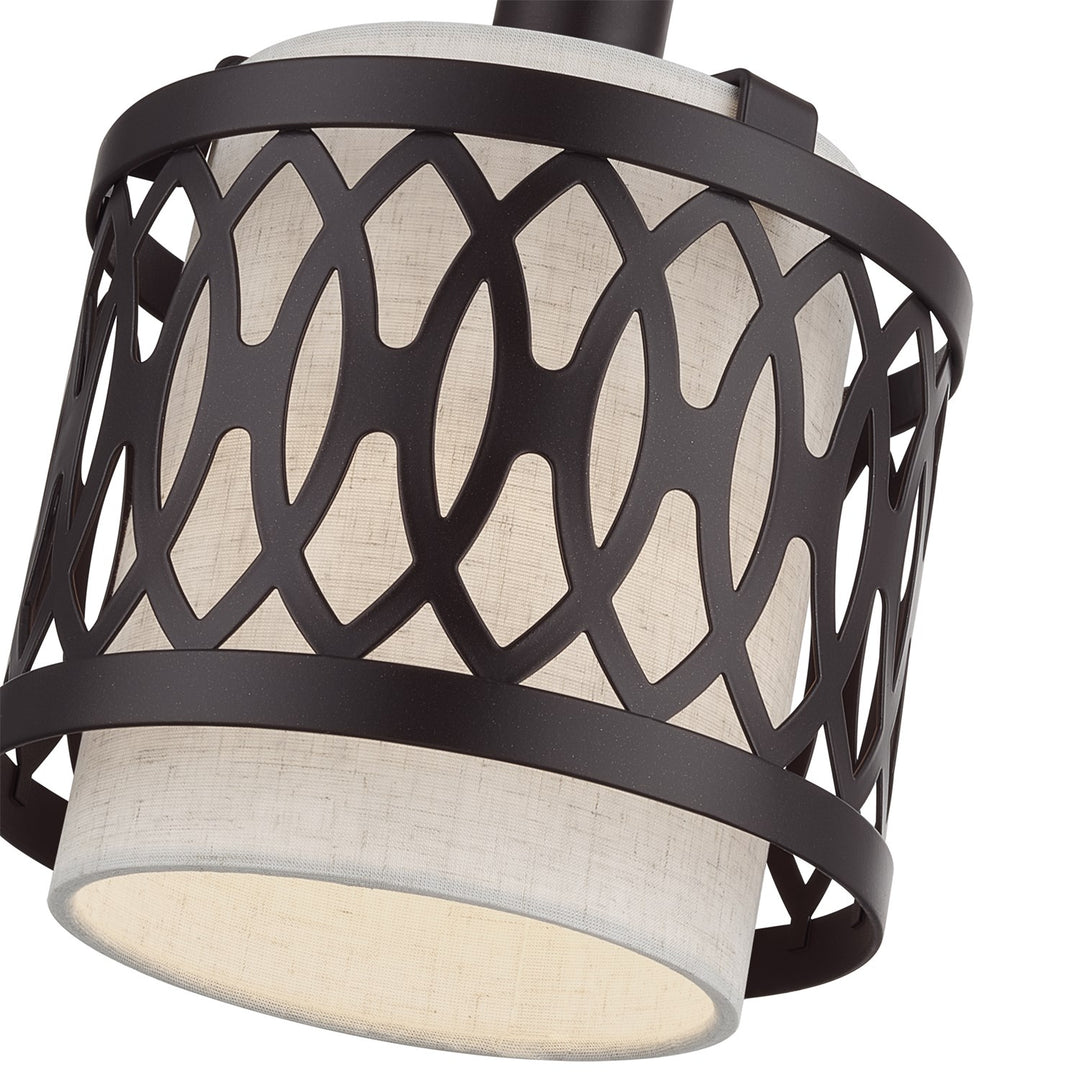 1 Light English Bronze Mini Pendant With Hand Crafted Oatmeal Color Fabric