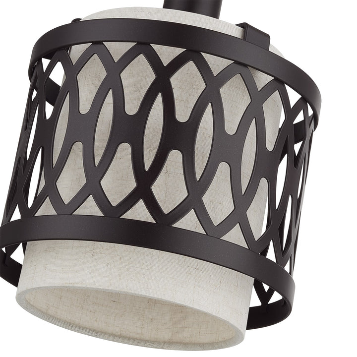 1 Light English Bronze Mini Pendant With Hand Crafted Oatmeal Color Fabric