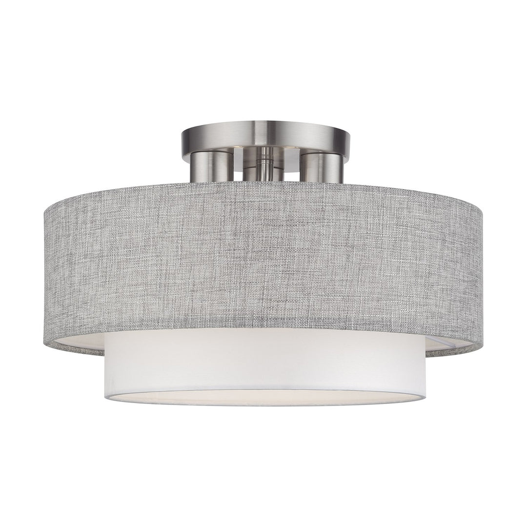 3 Light Brushed Nickel Large Semi-Flush With Hand Crafted Urban Gray by Livex Lighting